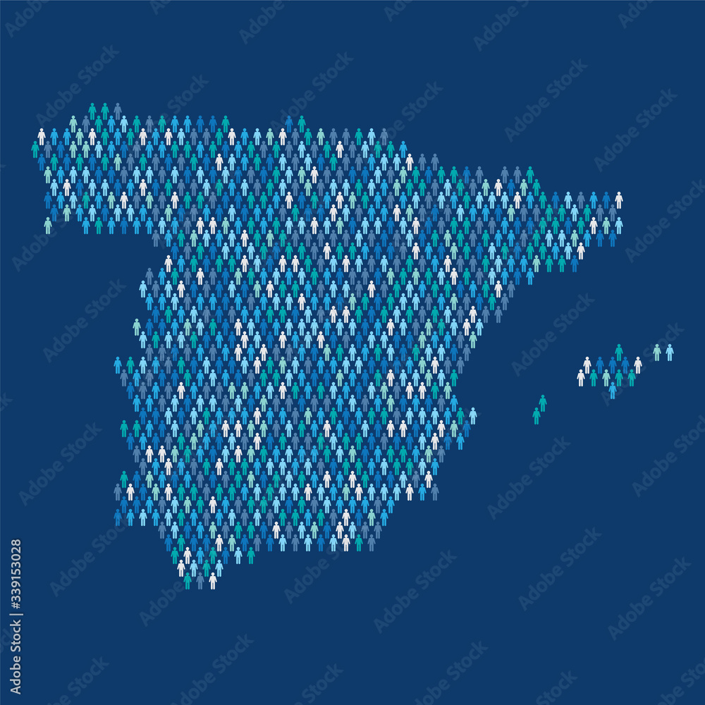 Spain population infographic. Map made from stick figure people