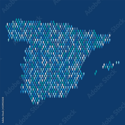 Spain population infographic. Map made from stick figure people