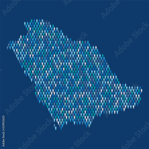 Saudi Arabia population infographic. Map made from stick figure people