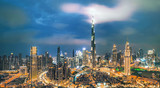 Dubai city amazing skyline, city center top view, United Arab Emirates
