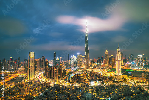 Dubai city amazing skyline  city center top view  United Arab Emirates 