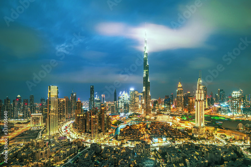 Dubai city amazing skyline  city center top view  United Arab Emirates 