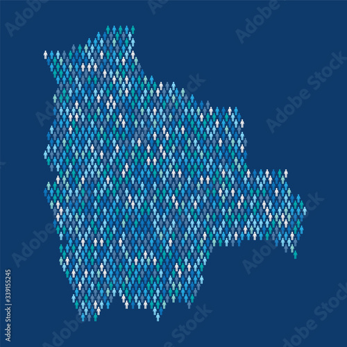 Bolivia population infographic. Map made from stick figure people