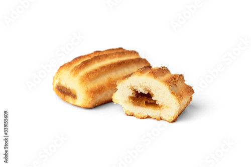Shortbread cookies with jam isolated on white background.