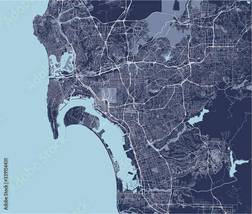 Fotografie, Obraz map of the city of San Diego, California, USA