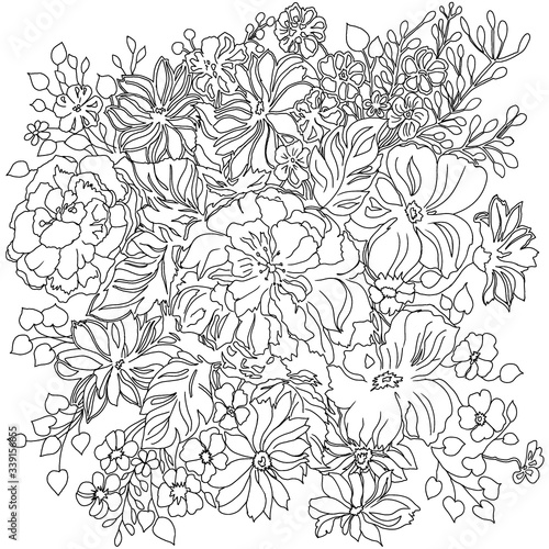 Fototapeta Naklejka Na Ścianę i Meble -  Seamless floral pattern. Coloring book. Page antistress coloring. Coloring book for adults. Page coloring for adults