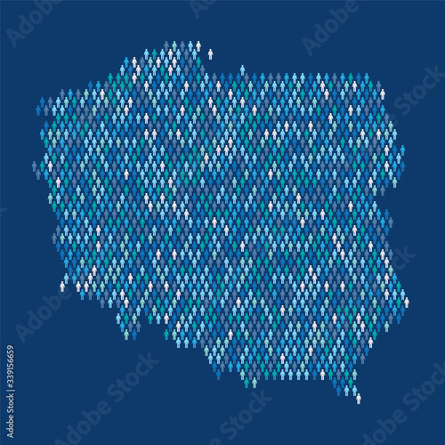 Poland population infographic. Map made from stick figure people