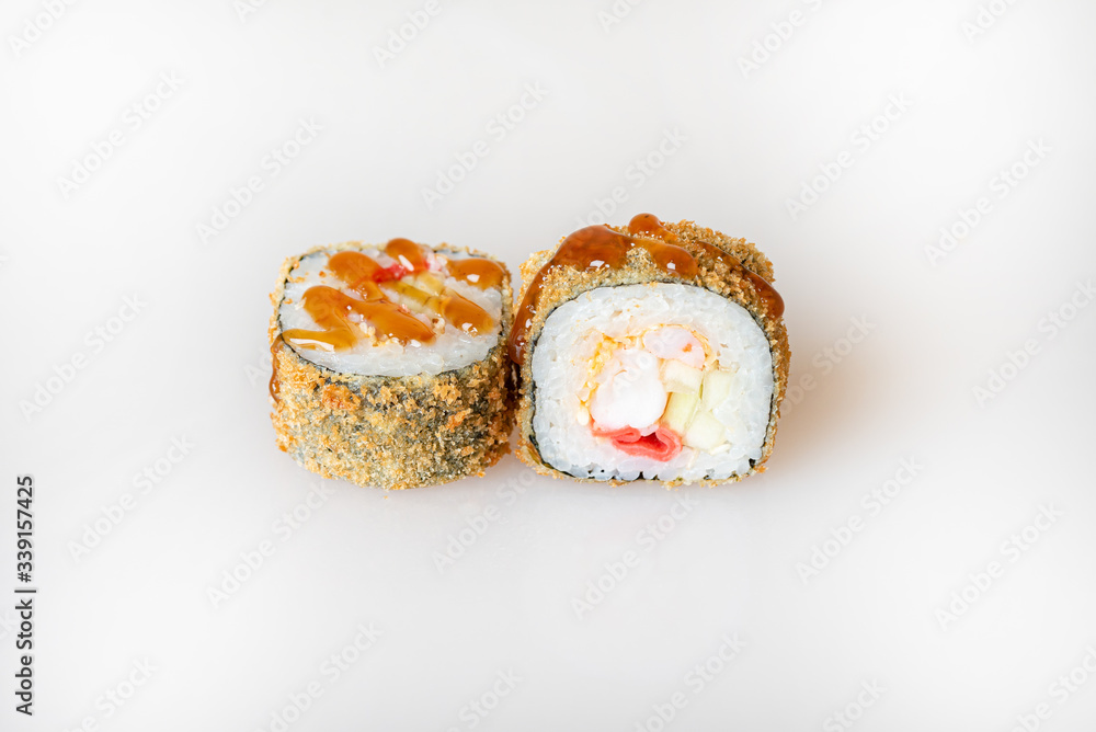 sushi on a white background