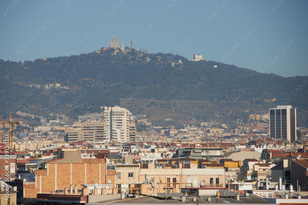The skyline of Barcelona in Catalonia, Spain