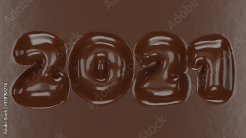 2021 New Year Chocolate 3D Text Illustration, 3D Render, Sculpting ..