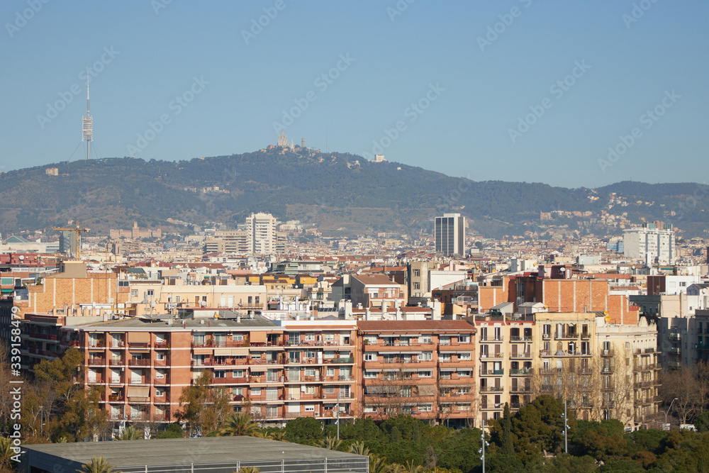 The skyline of Barcelona in Catalonia, Spain