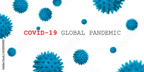 Blue covid-19 strain, a new sample of the virus on a white background. Free place. Concept - Worldwide Virus Outbreak