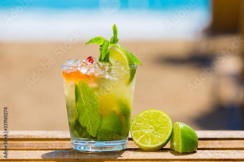  Cocktail Mojito with the sea in the background