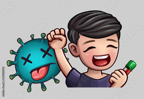 Man defeated the virus. Vector illustration
