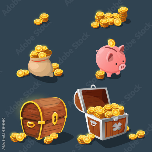 Gold coins, a set of different old gold for the game interface.