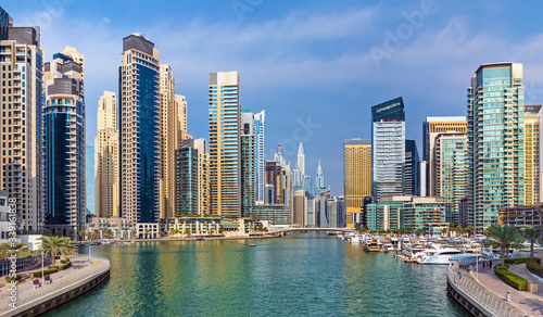 Amazing Dubai Marina skyline at sunset  United Arab Emirates