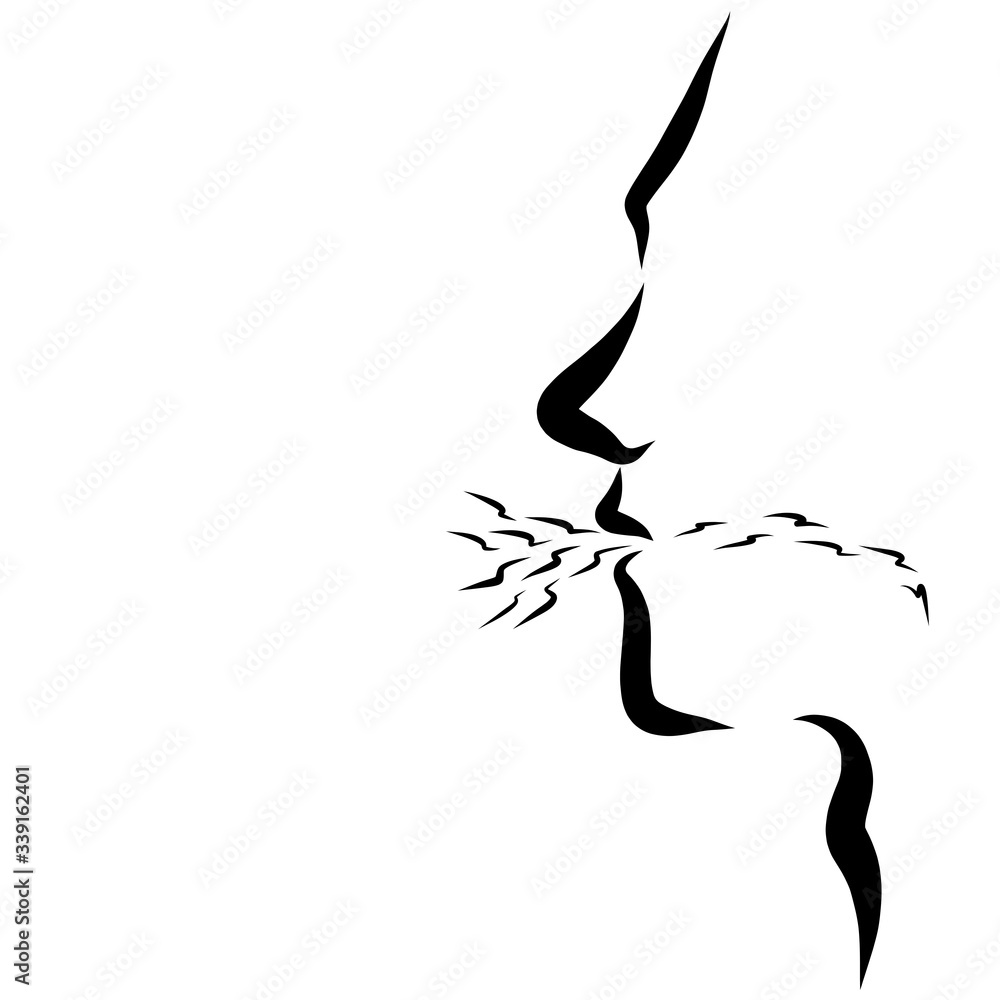 human breathing and coughing, black face contour human breathing and coughing, black face contour