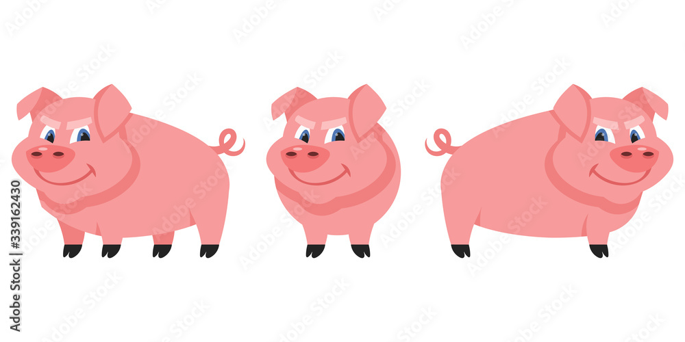 Hog in different poses. Farm animal in cartoon style. Hog in different poses. Farm animal in cartoon style.