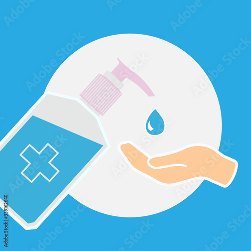 Disinfection. Hand sanitizer bottle icon, washing gel. Vector illustrationDisinfection. Hand sanitizer bottle icon, washing gel. Vector illustration	