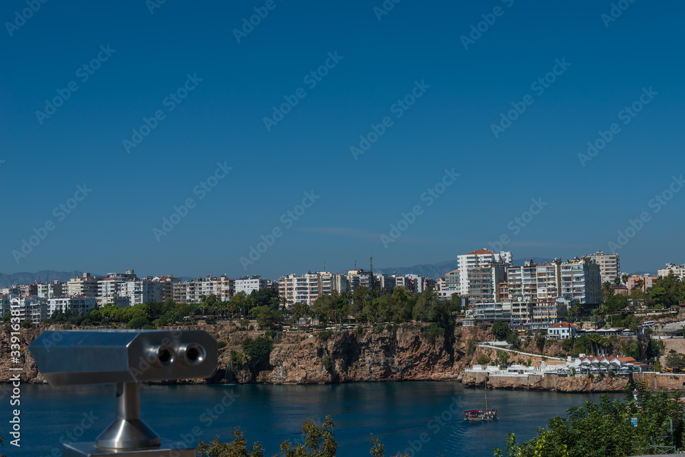 View of Antalya, Mediterranean sea and sightseeing telescope, Turkey