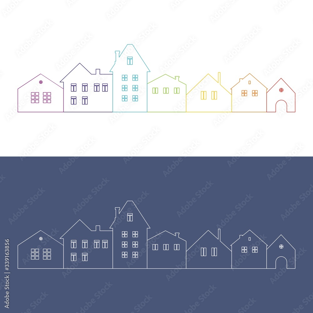 Thin line houses silhouette