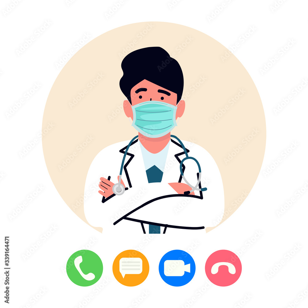 Man Online doctor telemedicine vector flat
