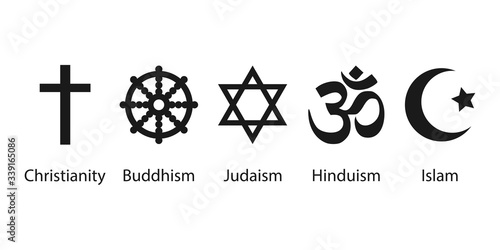 Religious symbols icon set. Vector illustration, flat design. photo