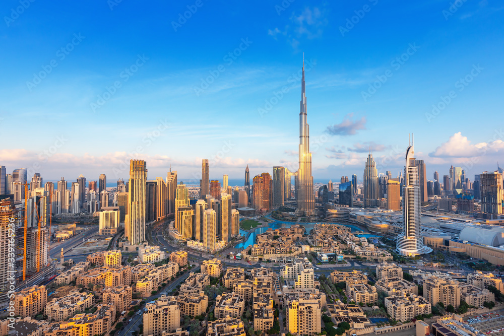 Obraz premium Dubai city amazing skyline, city center top view, United Arab Emirates 