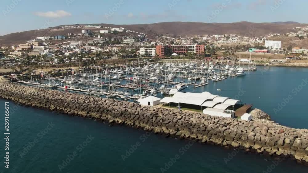 Aerial view of restaurant, docks and Coral & Marina hotel in Ensenada, Baja California. Aerial view of restaurant, docks and Coral & Marina hotel in Ensenada, Baja California.