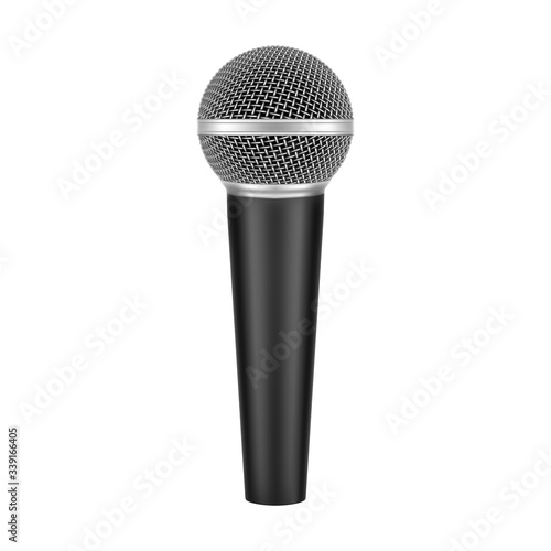 Realistic vector 3D modern microphone with handle