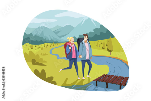 Travelling couple  tourism  nature  hiking concept