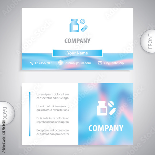 business card - Different medical pills and bottles, healthcare and pharmacy, set of drugs. Medication, pharmaceutics concept.