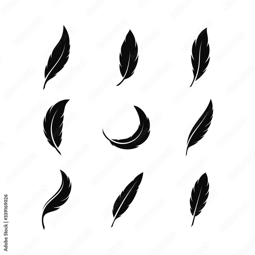 Black Feather Isolated on White Background. Feather Icon Illustration.