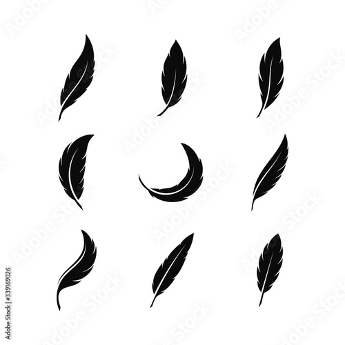 Black Feather Isolated on White Background. Feather Icon Illustration.