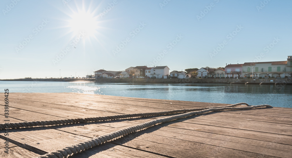 Mooring hook and rope on a pontoon Cape Bay Agde