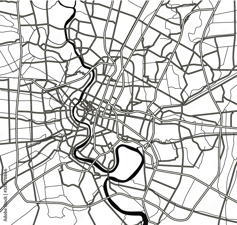 Fototapeta premium Bangkok Thailand vector monochrome map.