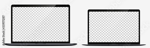 Laptop screen mockup. Laptop Pro and Air black colors with blank screens for you design. Realistic Vector illustration EPS10	