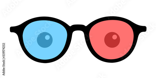 Glasses with red and blue glass for polarized vision and three-dimensional 3D effect seeing. vector illustration isolated on white.