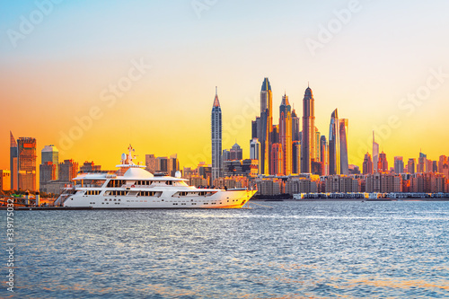 Amazing Dubai Marina skyline at sunset, United Arab Emirates 