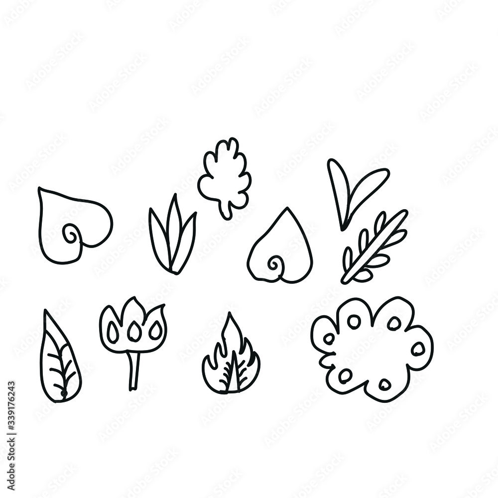 flower and tree cartoon hand drawn on white background