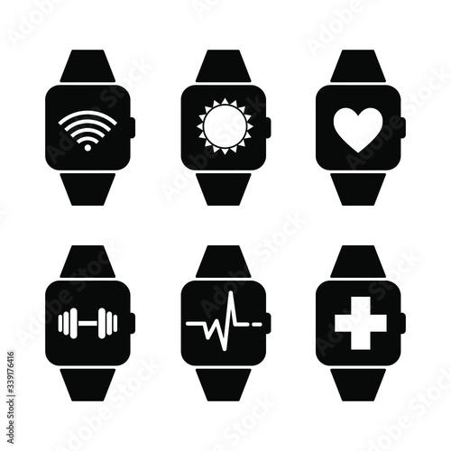 smart watch wearable with apps on screen flat vector icon for apps and websites