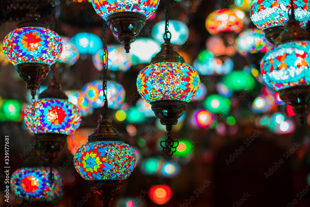 Obraz premium Colorful lamps in Antalya, Turkey. popular Turkish souvenirs