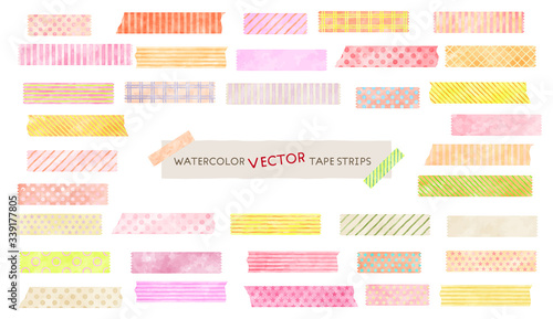 watercolor vector tape strips set : orange, pink