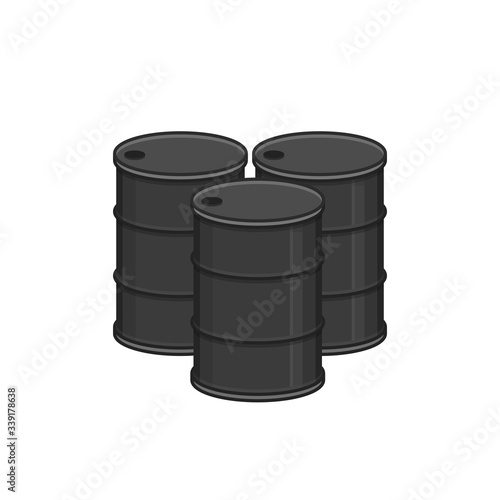 Black metal oil barrel in flat style. Steel keg isolated on white background. Oil icon. Vector illustration EPS 10.