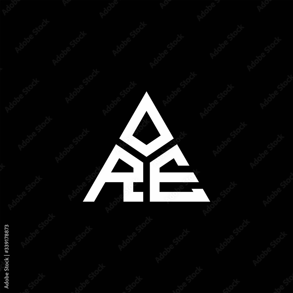 RE monogram logo with 3 pieces shape isolated on triangle RE monogram logo with 3 pieces shape isolated on triangle