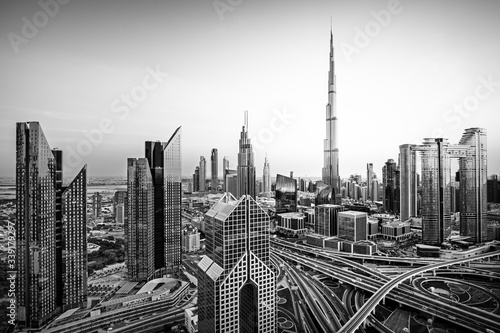 Dubai city center skyline with luxury skyscrapers  United Arab Emirates