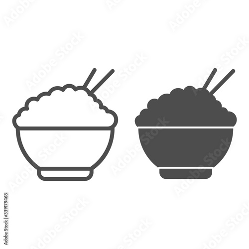 Rice line and solid icon. Chinese food rice illustration isolated on white. Bowl of rice with chopsticks symbol outline style design, designed for web and app. Eps 10.