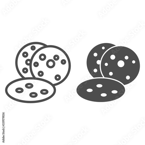 Cookies line and solid icon. Dessert bakery biscuits illustration isolated on white. Sweet chocolate pastry outline style design, designed for web and app. Eps 10.