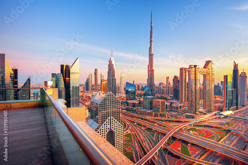Fotografering Dubai city center skyline with luxury skyscrapers, United Arab Emirates