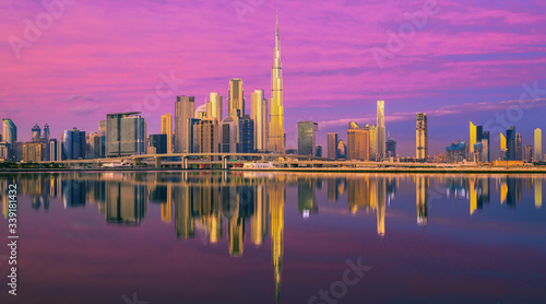 Dubai city center skyline with luxury skyscrapers  United Arab Emirates